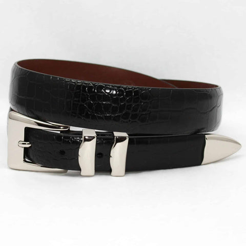 Alligator Embossed Calfskin Belt with 4pc Buckle Set in Black by Torino Leather Co.