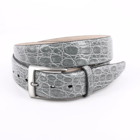 Glazed South American Caiman Belt in Grey by Torino Leather Co.