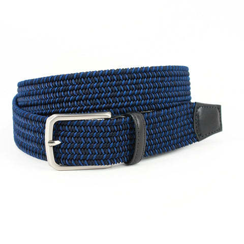 Italian Woven Rayon Elastic Stretch Belt in Navy by Torino Leather Co.