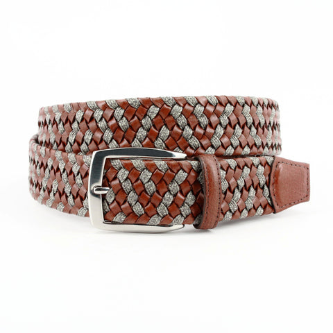 Italian Braided Leather & Linen Belt in Cognac/Taupe by Torino Leather Co.