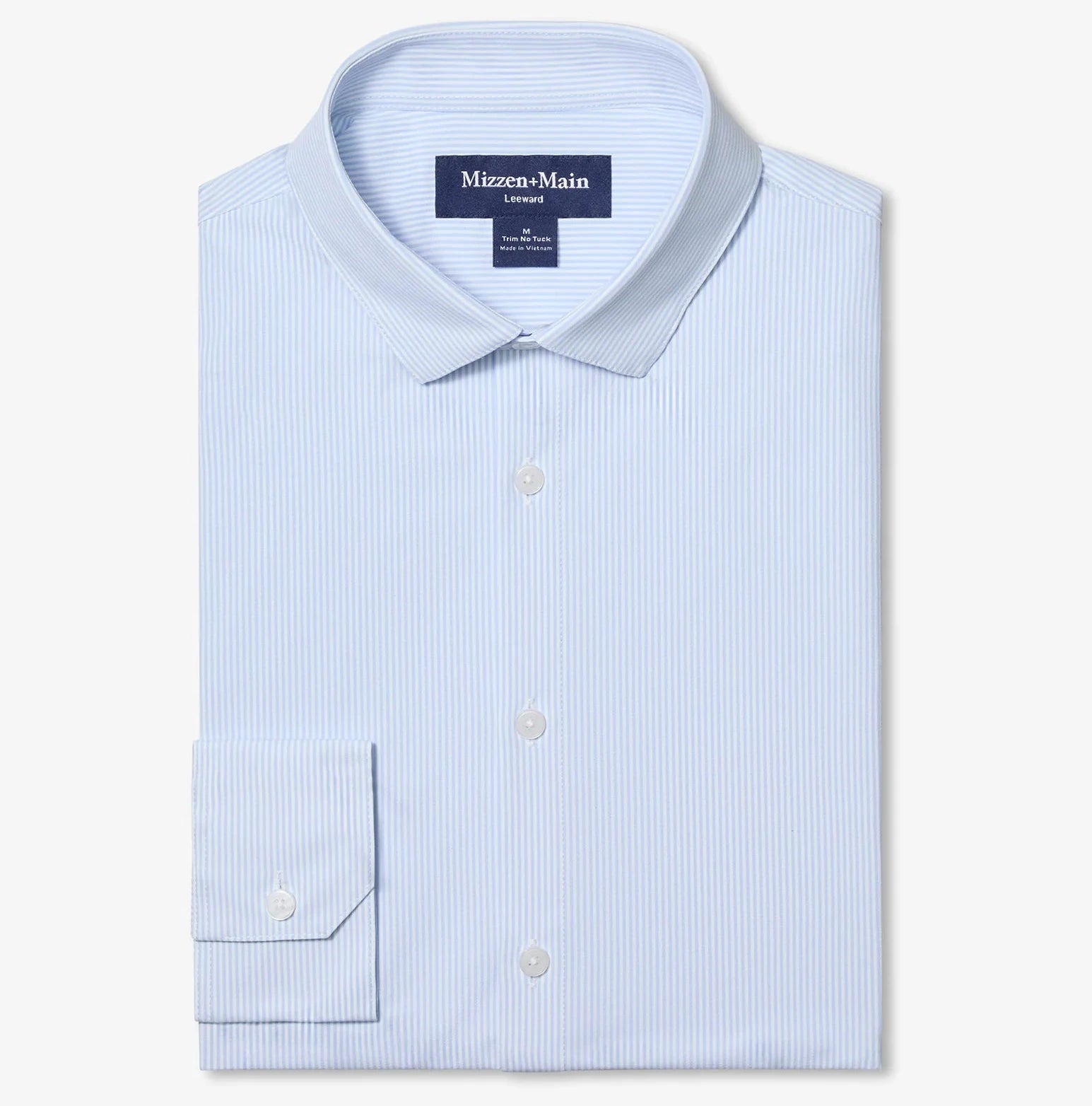 Leeward No Tuck Long Sleeve Dress Shirt in Cloud Blue Fine Line Stripe