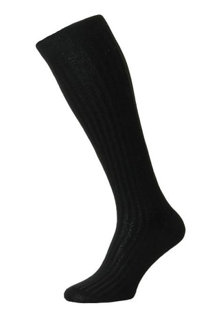 Merino Over-The-Calf Ribbed Dress Sock in Black by Marcoliani