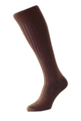 Merino Over-The-Calf Ribbed Dress Sock in Chocolate by Marcoliani