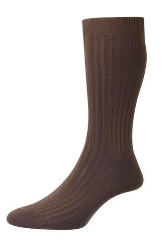 Merino Mid-Calf Ribbed Dress Sock in Chocolate by Marcoliani
