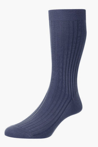 Merino Mid-Calf Ribbed Dress Sock in Indigo Blue by Marcoliani