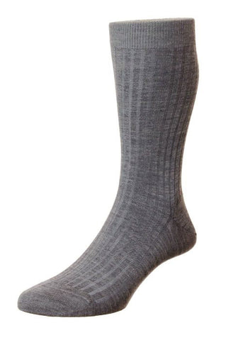 Merino Mid-Calf Ribbed Dress Sock in Flannel Grey by Marcoliani
