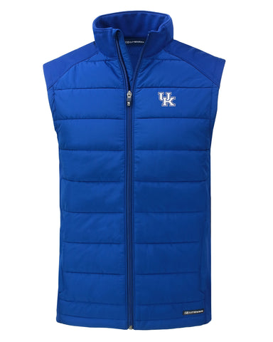 University of Kentucky Evoke Hybrid Eco Softshell Full Zip Hooded Vest in Tour Blue by Cutter & Buck