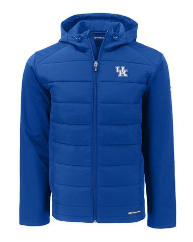 University of Kentucky Evoke Hybrid Eco Softshell Full Zip Hooded Jacket  in Tour Blue by Cutter & Buck