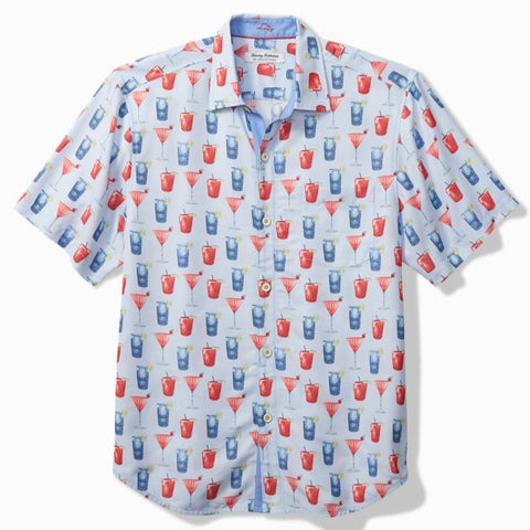 Coconut Point Red, White, and Cheers IslandZone® Camp Shirt in Chambray Blue by Tommy Bahama