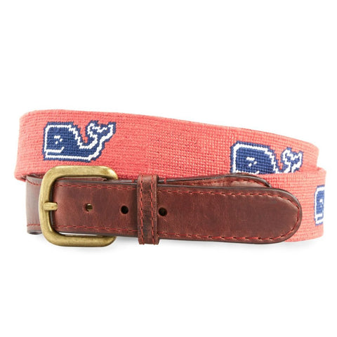 Classic Whale Needlepoint Belt on Salmon Pink by Vineyard Vines x Smathers & Branson