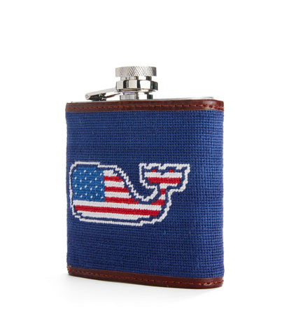 Flag Whale Needlepoint Flask on Vineyard Navy by Vineyard Vines x Smathers & Branson