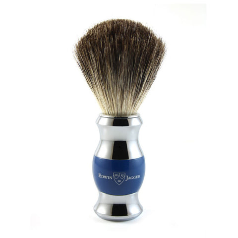 Pure Badger Shaving Brush in Blue & Chrome by Edwin Jagger