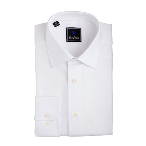 Royal Oxford Barrel Cuff Trim Fit Dress Shirt in White by David Donahue
