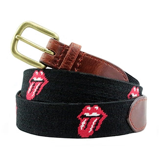 Rolling Stones Needlepoint Belt on Black by Smathers & Branson