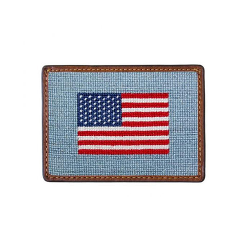 American Flag Needlepoint Card Wallet in Antique Blue by Smathers & Branson