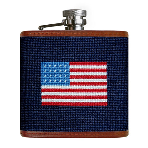 American Flag Needlepoint Flask in Navy by Smathers & Branson