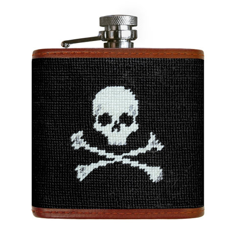 Jolly Roger Needlepoint Flask in Black by Smathers & Branson