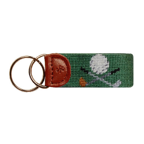 Golf Clubs Needlepoint Key Fob in Green by Smathers & Branson
