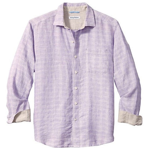 Ventana Plaid Linen Shirt in Violet Tulip by Tommy Bahama