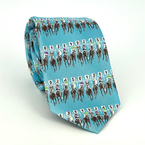 "Starting Gate" 100% Silk Neck Tie in Turquoise by Logan's