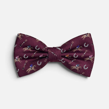 "Riders Up" 100% Silk Bow Tie in Burgundy by Logan's