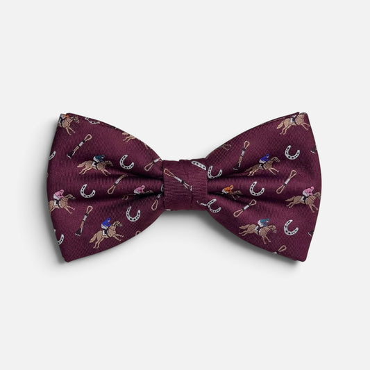 "Riders Up" 100% Silk Bow Tie in Burgundy by Logan's