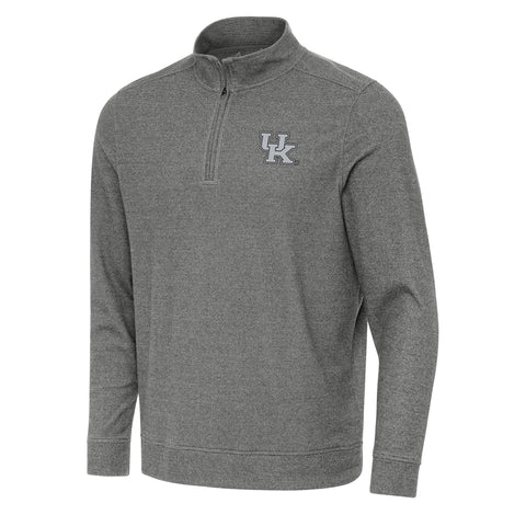 University of Kentucky Subtle Metallic Logo Quarter-Zip Pullover in Black Heather by Antigua