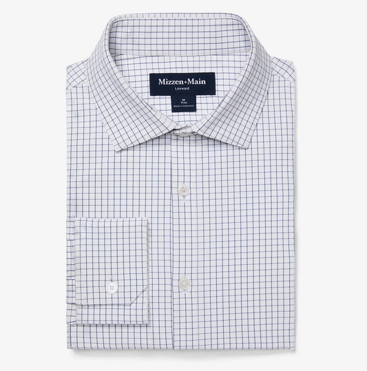 Leeward Dress Shirt in White Navy Mini Grid by Mizzen+Main
