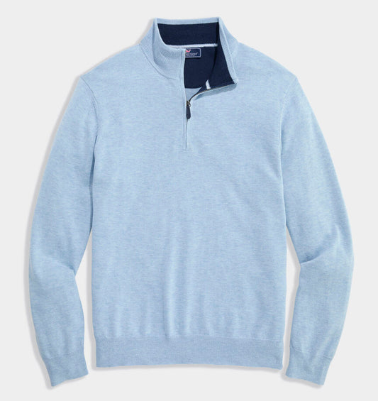 Tipped Boathouse Quarter-Zip in Jake Blue Heather by Vineyard Vines