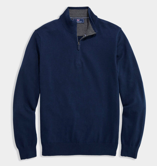 Tipped Boathouse Quarter-Zip in Nautical Navy by Vineyard Vines