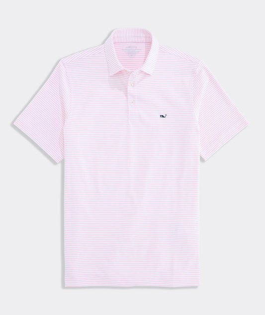 Performance Bradley Stripe Sankaty Polo in STP White/Hibiscus Tejeda by Vineyard Vines