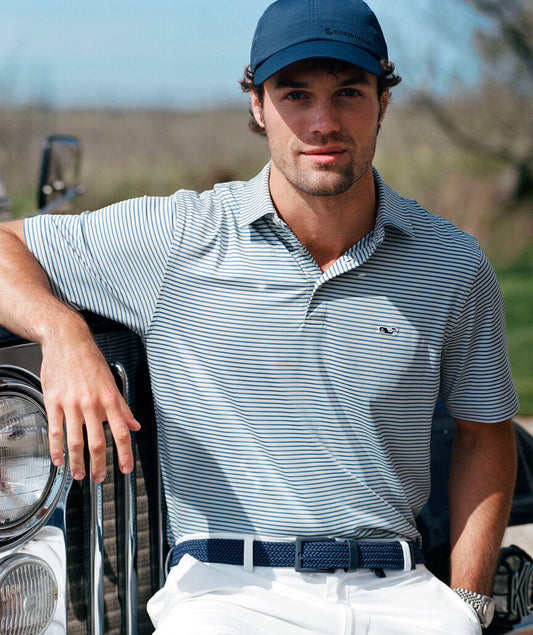 Performance Bradley Stripe Sankaty Polo in Shell Gray/Moonshine by Vineyard Vines