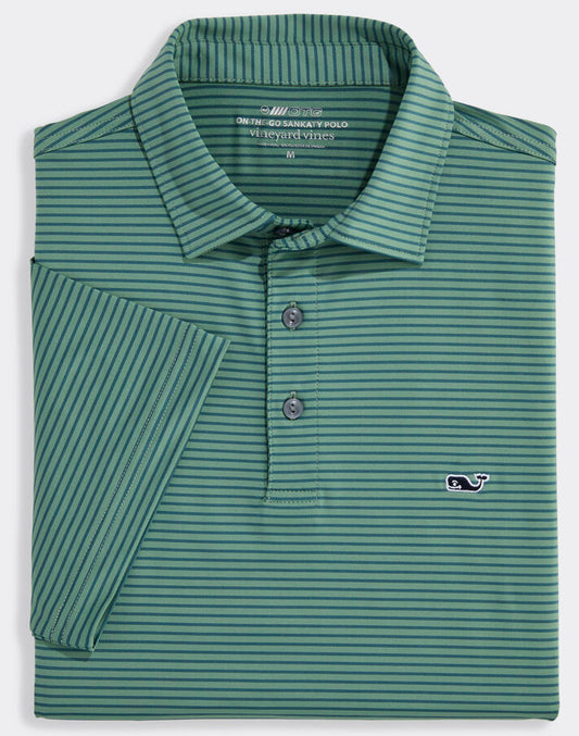 Performance Bradley Stripe Sankaty Polo in Olive/Backninegrn by Vineyard Vines