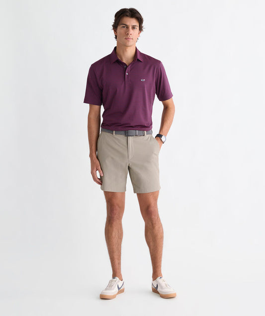 Performance Bradley Stripe Sankaty Polo in Crimson / Blue Depth by Vineyard Vines