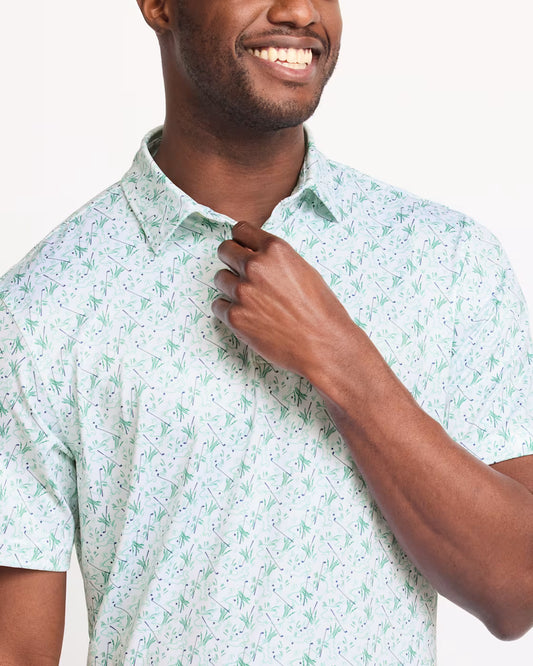 Performance Golf Printed Sankaty Polo in Micro Greens - White by Vineyard Vines