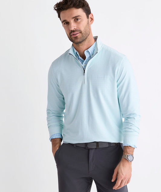 Performance Clubhouse Quarter-Zip in Green Tattersall by Vineyard Vines