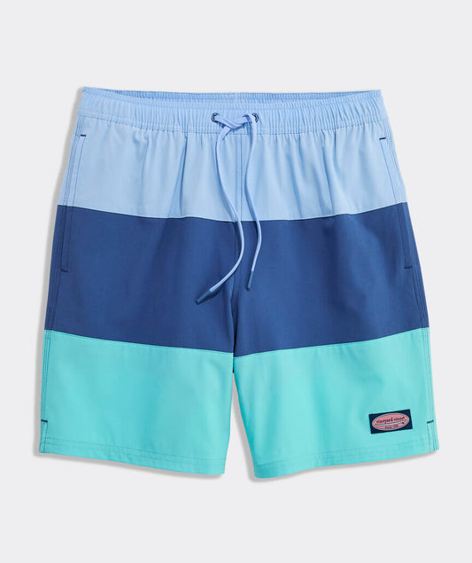 7 Inch Short Liner Colorblock Chappy Swim Trunks in Serenity Blue by Vineyard Vines