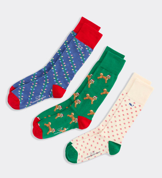 Santa Doodle & Lights 3-Pack Socks in Multi by Vineyard Vines