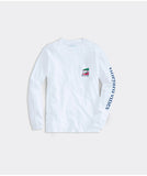 Christmas Golf Cart Long Sleeve Pocket Tee in White Cap by Vineyard Vines