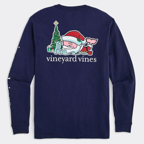 Santas List Whale Long Sleeve Pocket Tee in Nautical Navy by Vineyard Vines