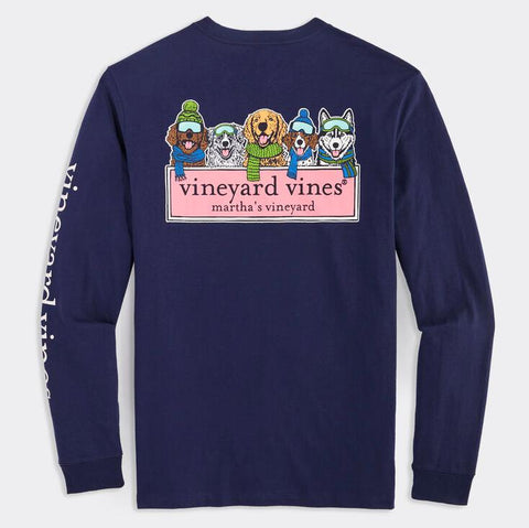 Winter Pups Logo Box Long Sleeve Pocket Tee in Nautical Navy by Vineyard Vines