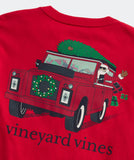 Santa Rover Long Sleeve Pocket Tee in Red Velvet by Vineyard Vines