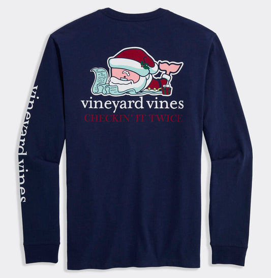 Santa Whale List Long Sleeve Pocket Tee in Nautical Navy by Vineyard Vines