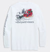 Santa Dog Sleigh Long Sleeve Pocket Tee in White Cap by Vineyard Vines