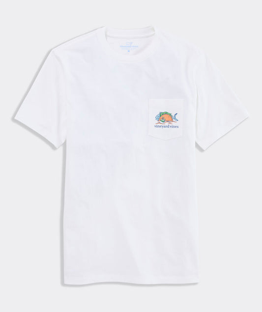 Fish Taco On The Beach Short-Sleeve Pocket Tee in White Cap by Vineyard Vines
