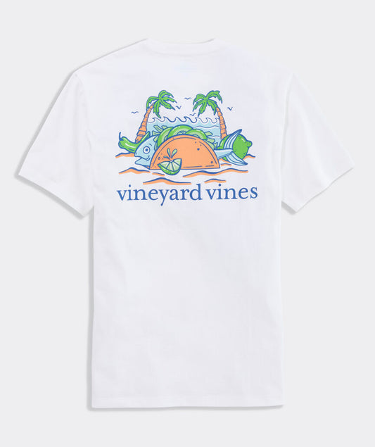 Fish Taco On The Beach Short-Sleeve Pocket Tee in White Cap by Vineyard Vines