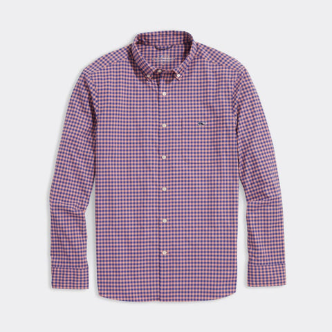 On-The-Go Nylon Gingham Shirt in Ging Tequila Sunrise by Vineyard Vines