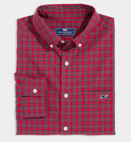 Stretch Poplin Tartan Shirt in Red Velvet Plaid by Vineyard Vines