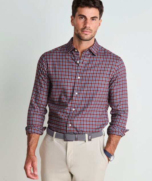 Kendrick Check Tech Twill Shirt in Crimson by Vineyard Vines