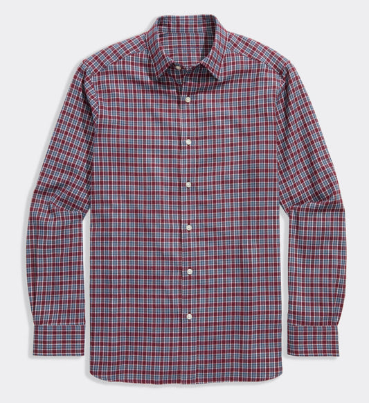 Kendrick Check Tech Twill Shirt in Crimson by Vineyard Vines